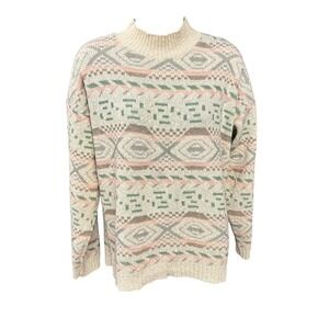 Adele Knitwear Sweater‎ Womens Vintage Pastel Aztec Knit Mock Neck M/L